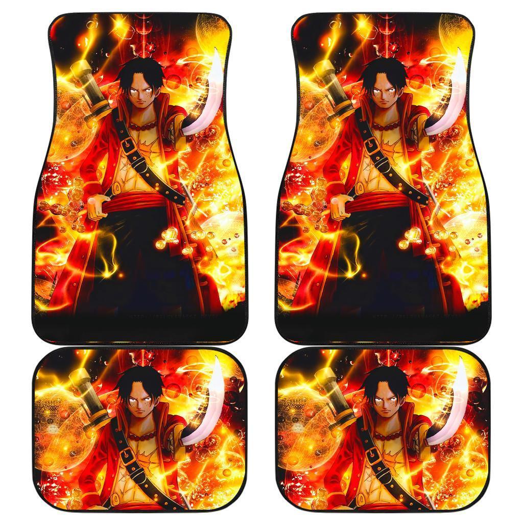 Ace One Peace Signature On Fire Car Floor Mats