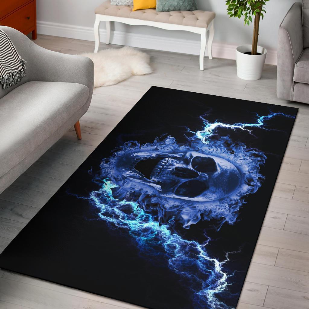 Blue Flaming Skull Area Rug Carpets