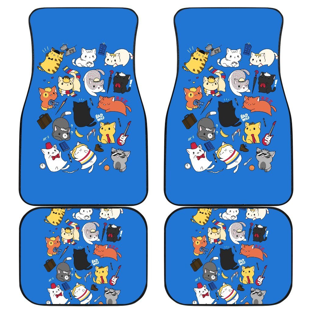 Cats Chibi Funniest In Blue Theme Car Floor Mats