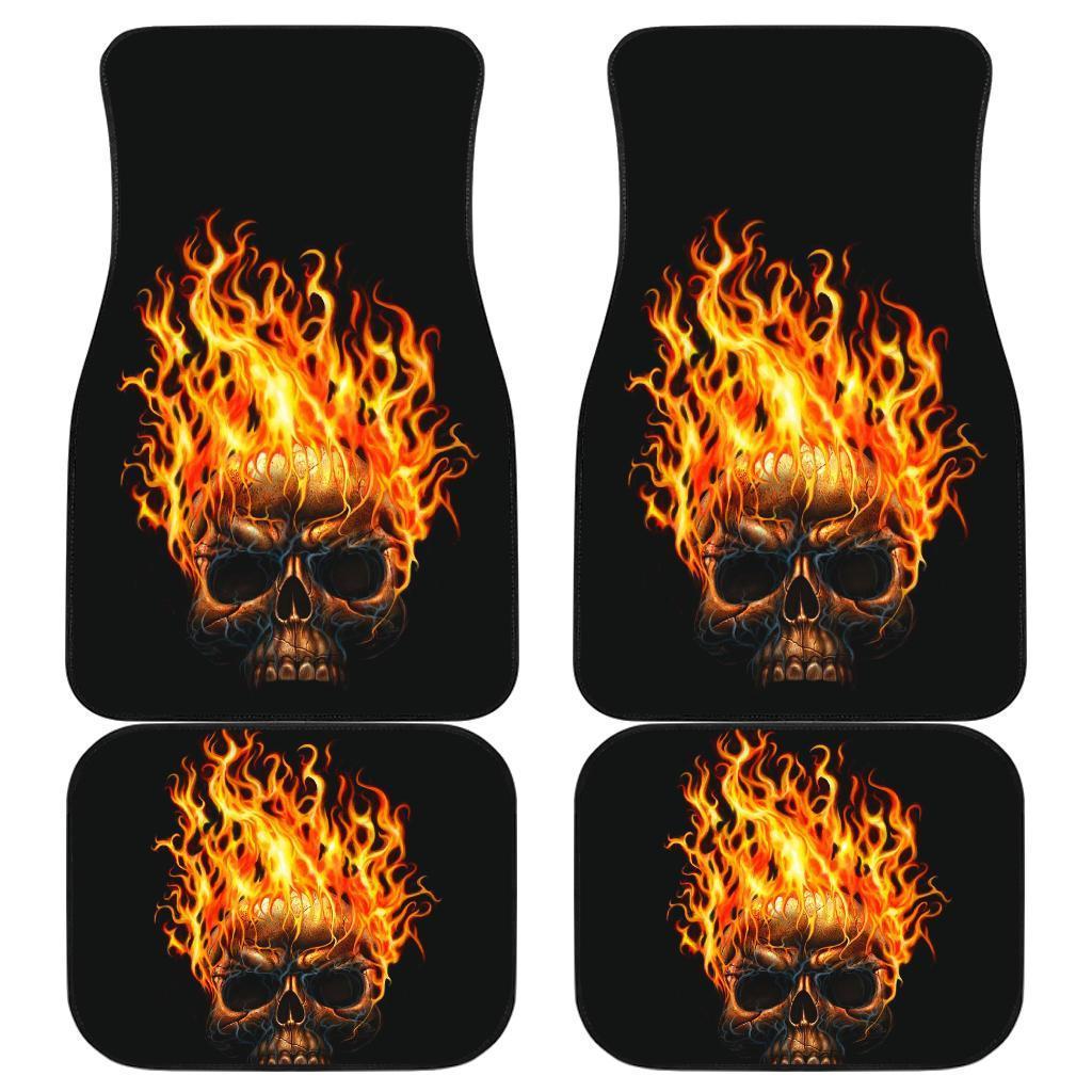 Skull Fire Evil In Black Theme Car Floor Mats