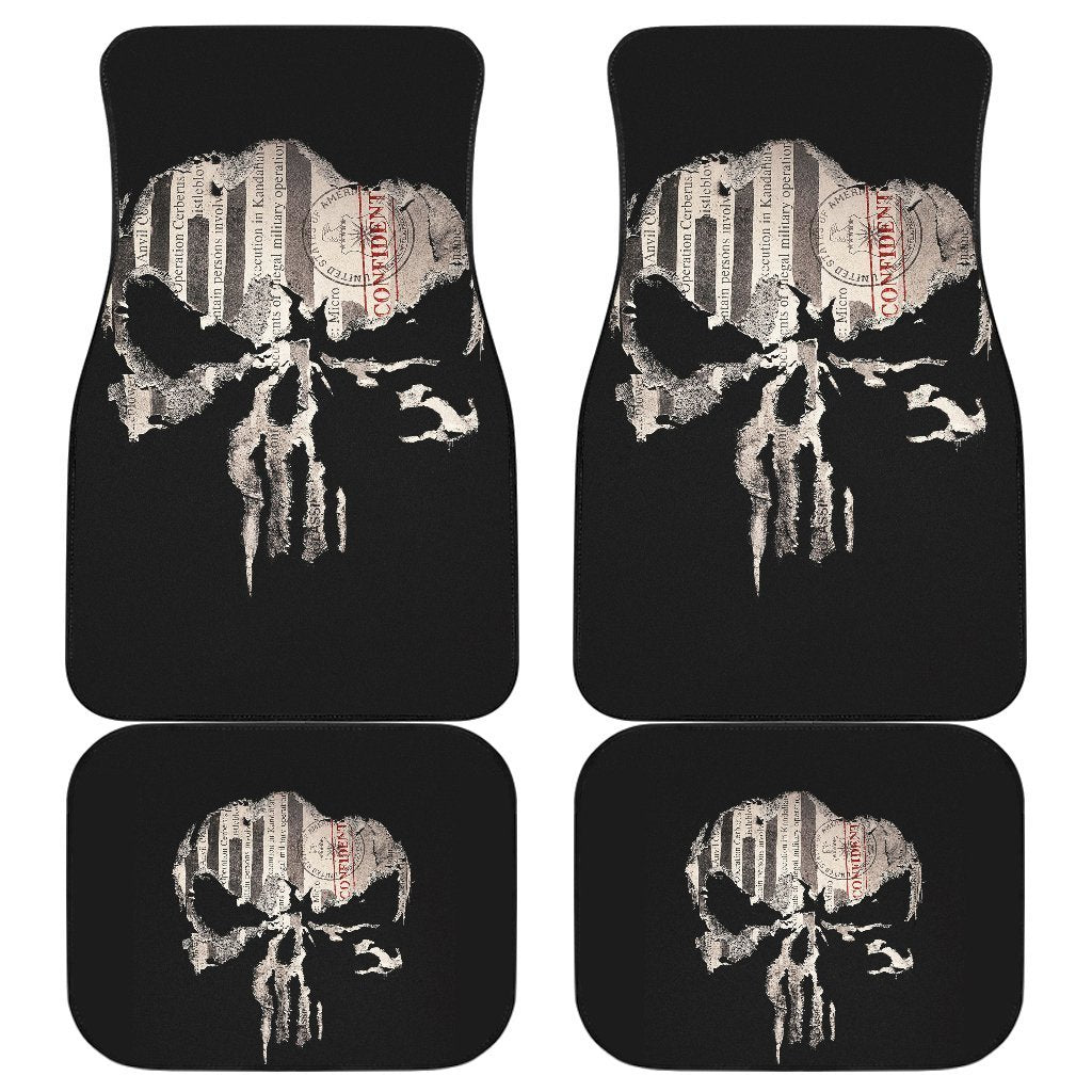 Punisher Skull Map In Black Theme Car Floor Mats