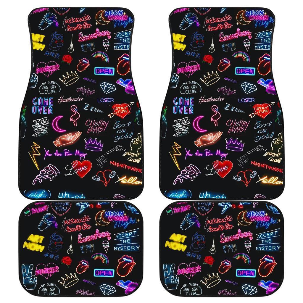 Neon Symbols In Black Theme Car Floor Mats