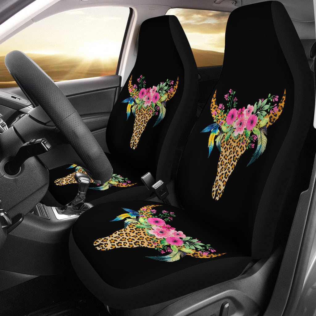 Boho Cow Bull Skull Leopard Car Seat Covers