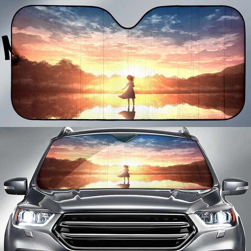 Anime Girl Sunset 4K Car Sun Shade Gift Ideas 2021