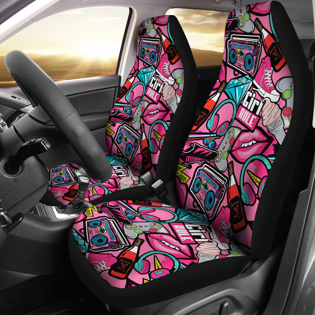 Pattern With Lips, Joystick, Headphones, Music Car Seat Covers