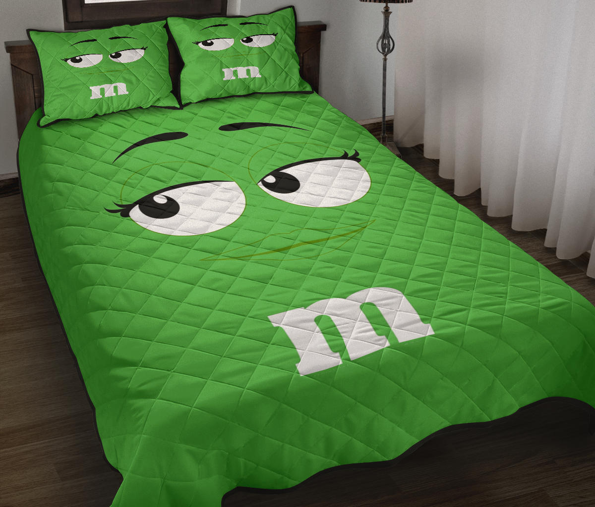 Chocolate M&M Green Quilt Bed Sets