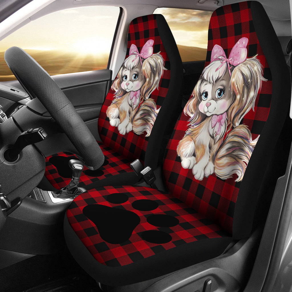 Dog With Pink Bow Car Seat Covers