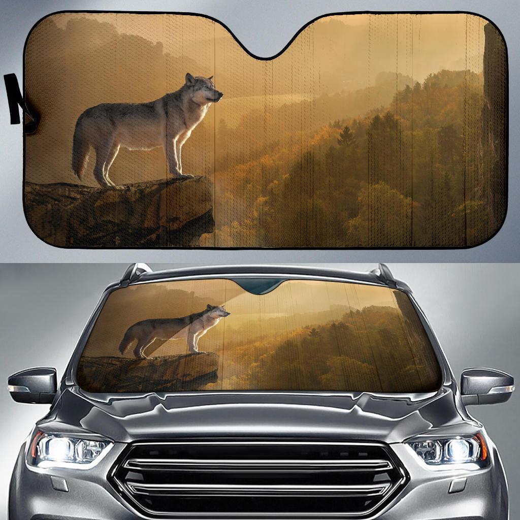 Wolf Rocks Forest Foggy 4K Car Sun Shade Gift Ideas 2022