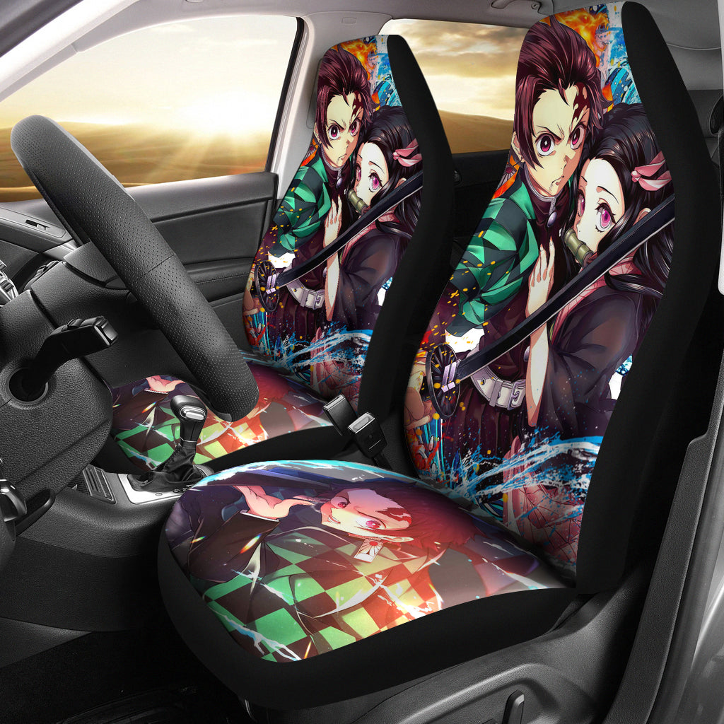 New Tanjiro Kamado And Nezuko Demon Slayer Car Seat Covers Gift For Fan Anime