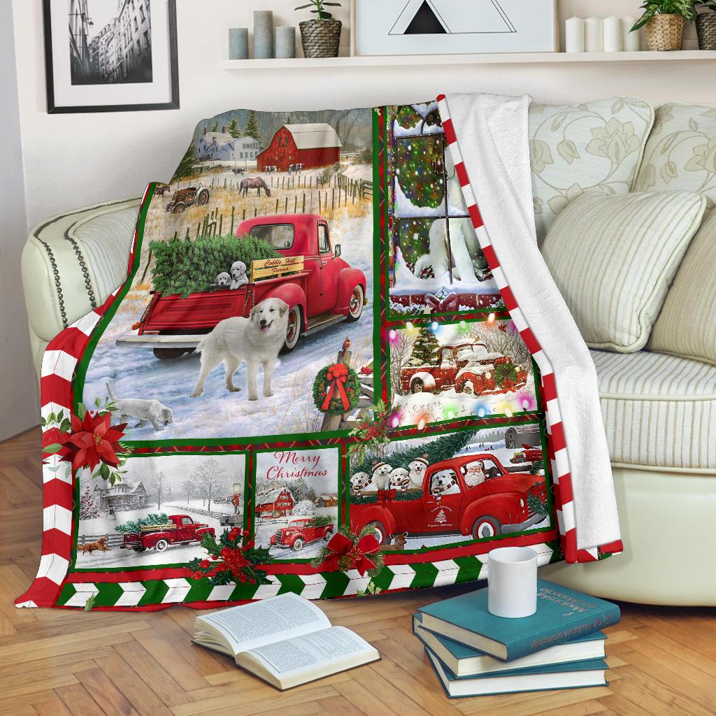 Dog Red Truck Christmas Premium Blanket