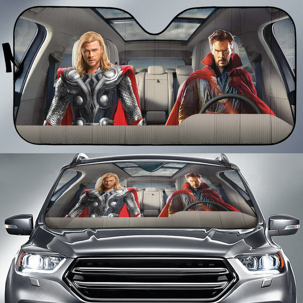 Dr. Strange And Thor Driving Auto Sun Shade