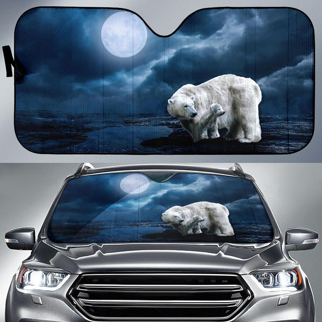 Polar Bears Full Moon Hd 5K Car Sun Shade Gift Ideas 2022