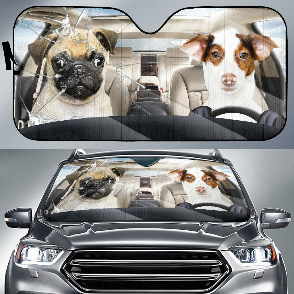 Crazy Pug Dog And Beagle Dog Car Auto Sunshade