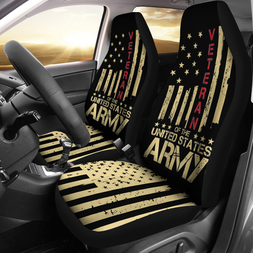 Patriotic U.S Army Veteran Red Line American Flag Car Seat Covers