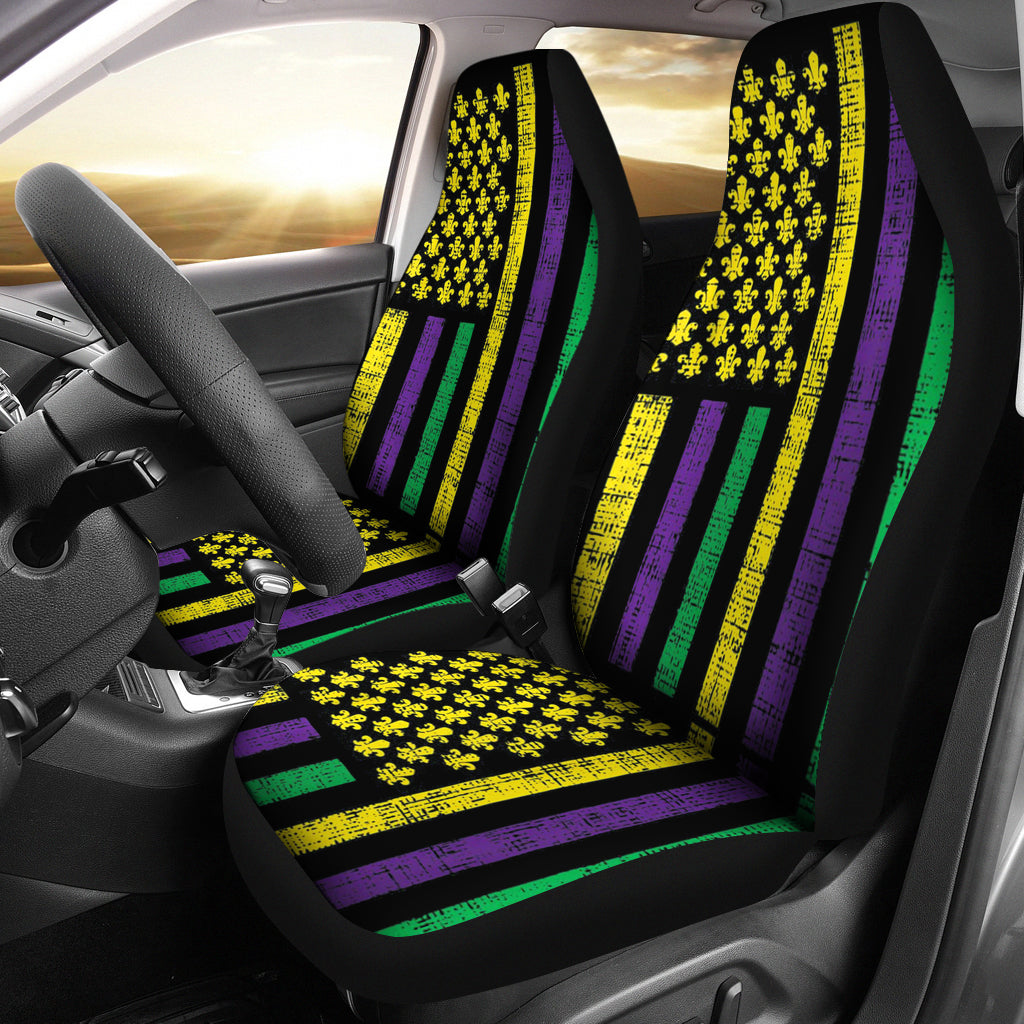 Purple Green Yellow Us Flag Jester Funny Mardi Gras Car Seat Covers