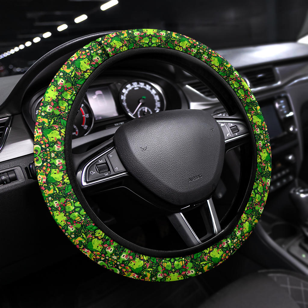 Pattern Pokemon Grass Green Car Custom Steering Wheel Cover