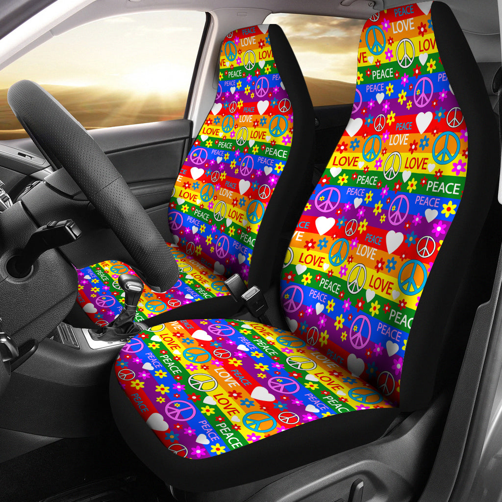 Pattern With Symbols Of The Hippie Car Seat Covers