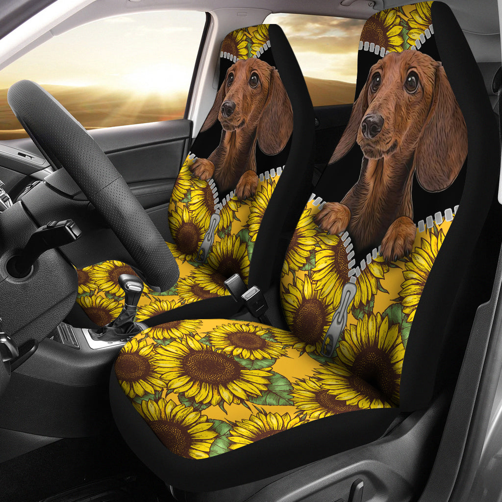 Sunflower Brown Dachshund Car Seat Covers Custom Car Accessories For Dachshund Owners