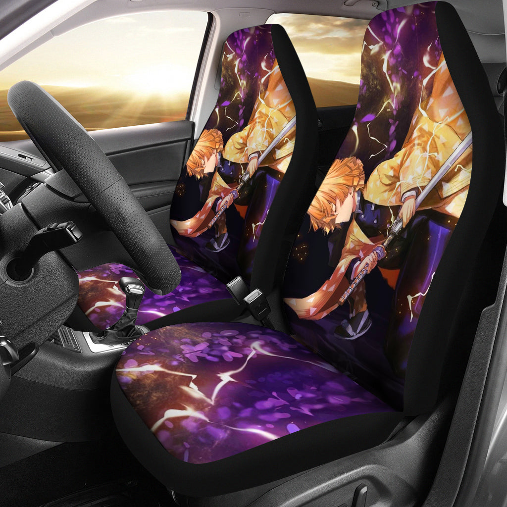 Cool Zenitsu Agatsuma Art Demon Slayer Car Seat Covers Gift For Fan Anime