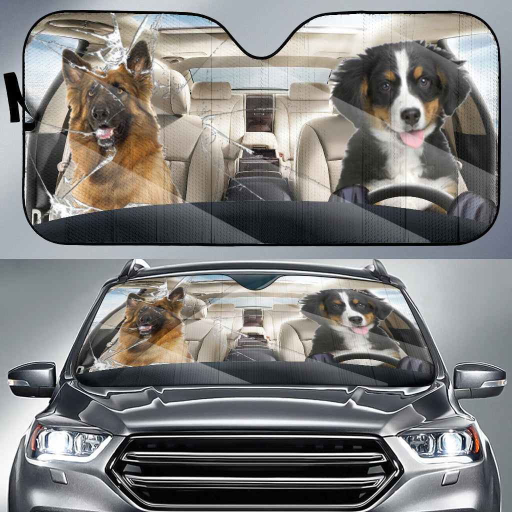 Border Collie Dog And German Shepherd Car Auto Sunshade