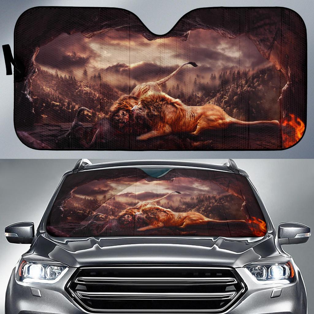 Lions Cave Hunger Fight 4K Car Sun Shade Gift Ideas 2022