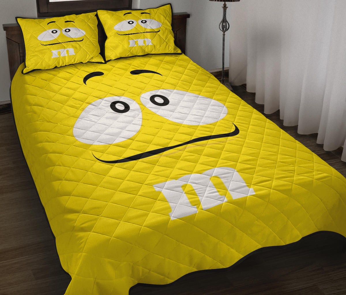 Chocolate M&M Yellow Quilt Bed Sets