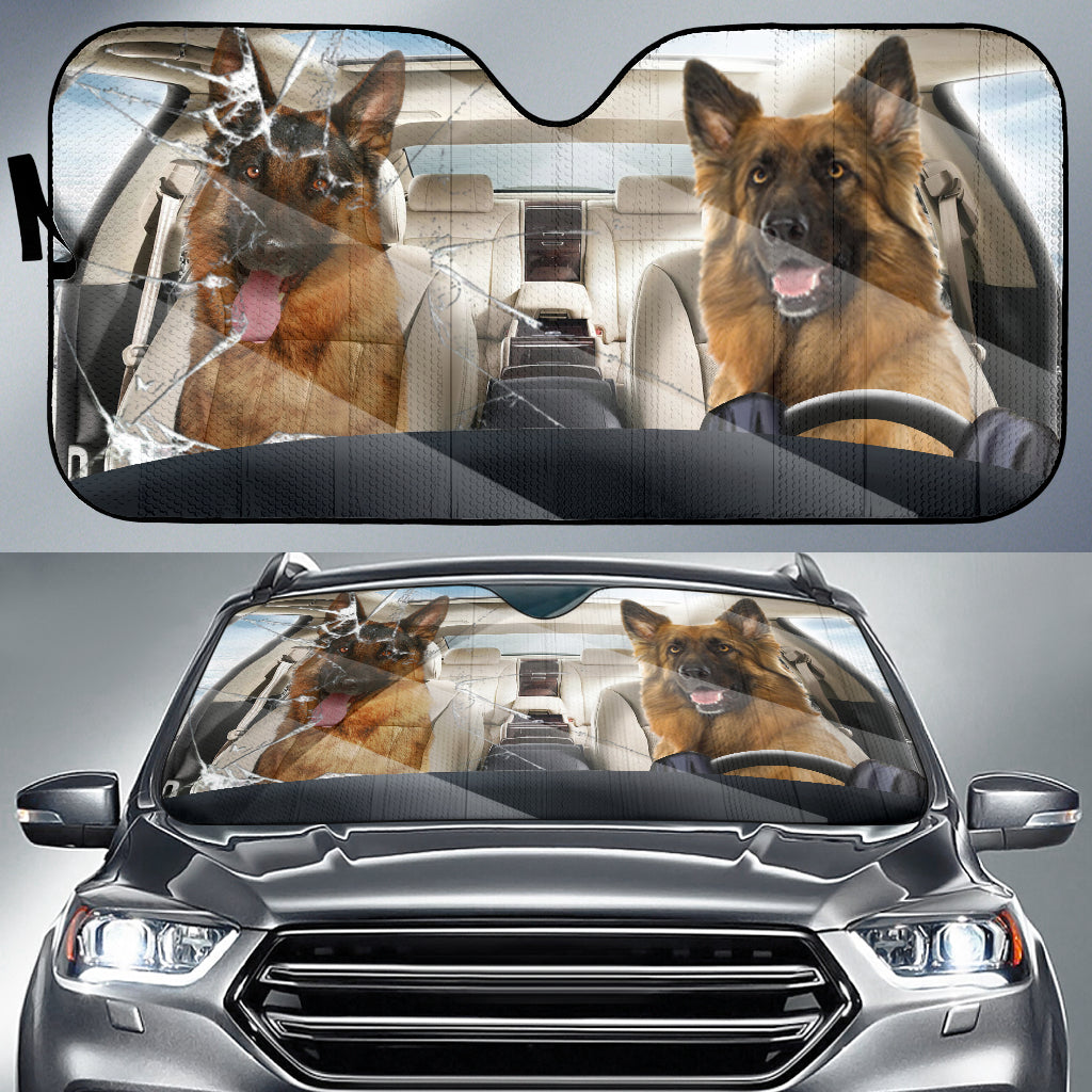 Two Crazy German Shepherd Car Auto Sunshade