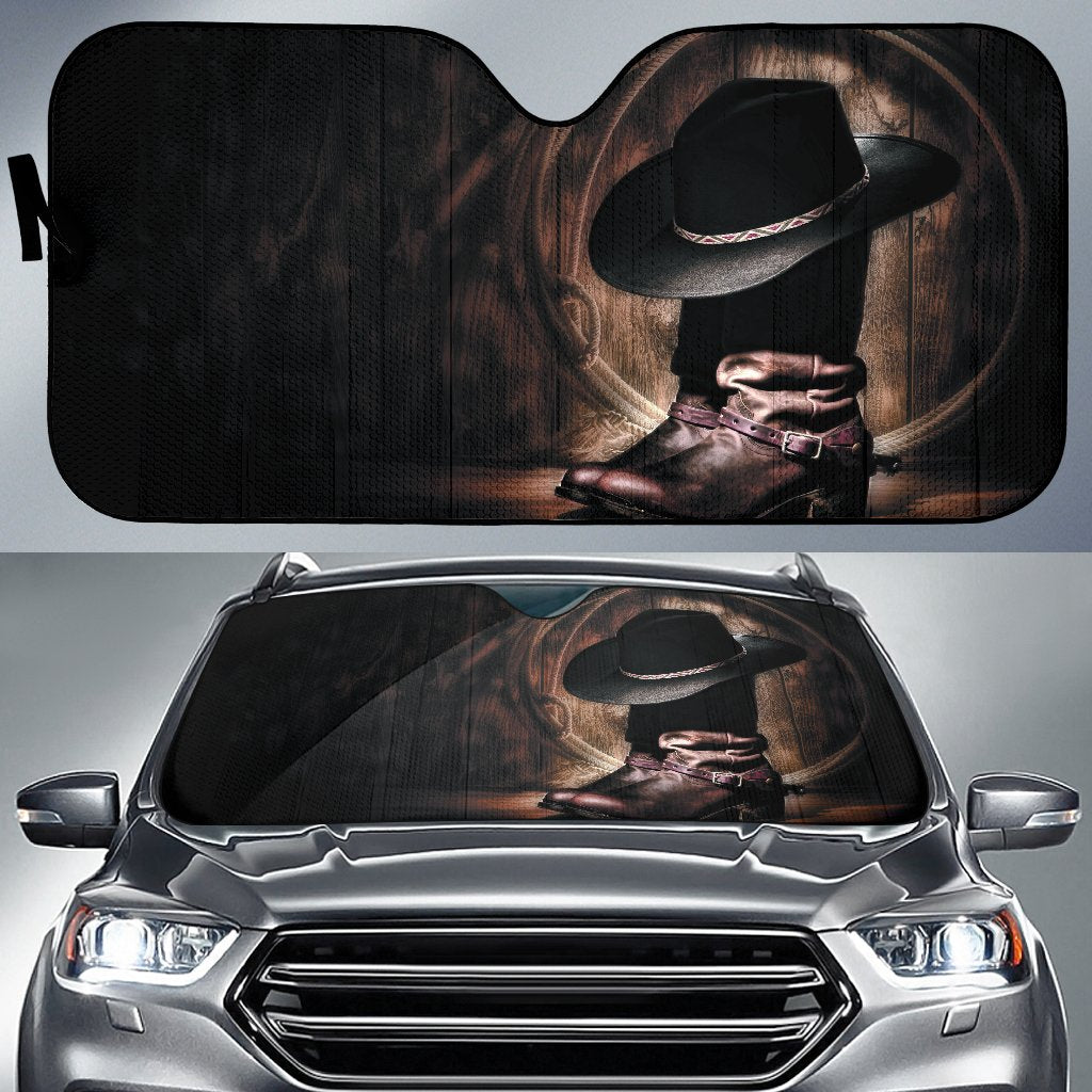 Boots & Hat & Ropes Of Cowboy Vintage Theme Car Auto Sunshades Amazing Best Gift Ideas 2022