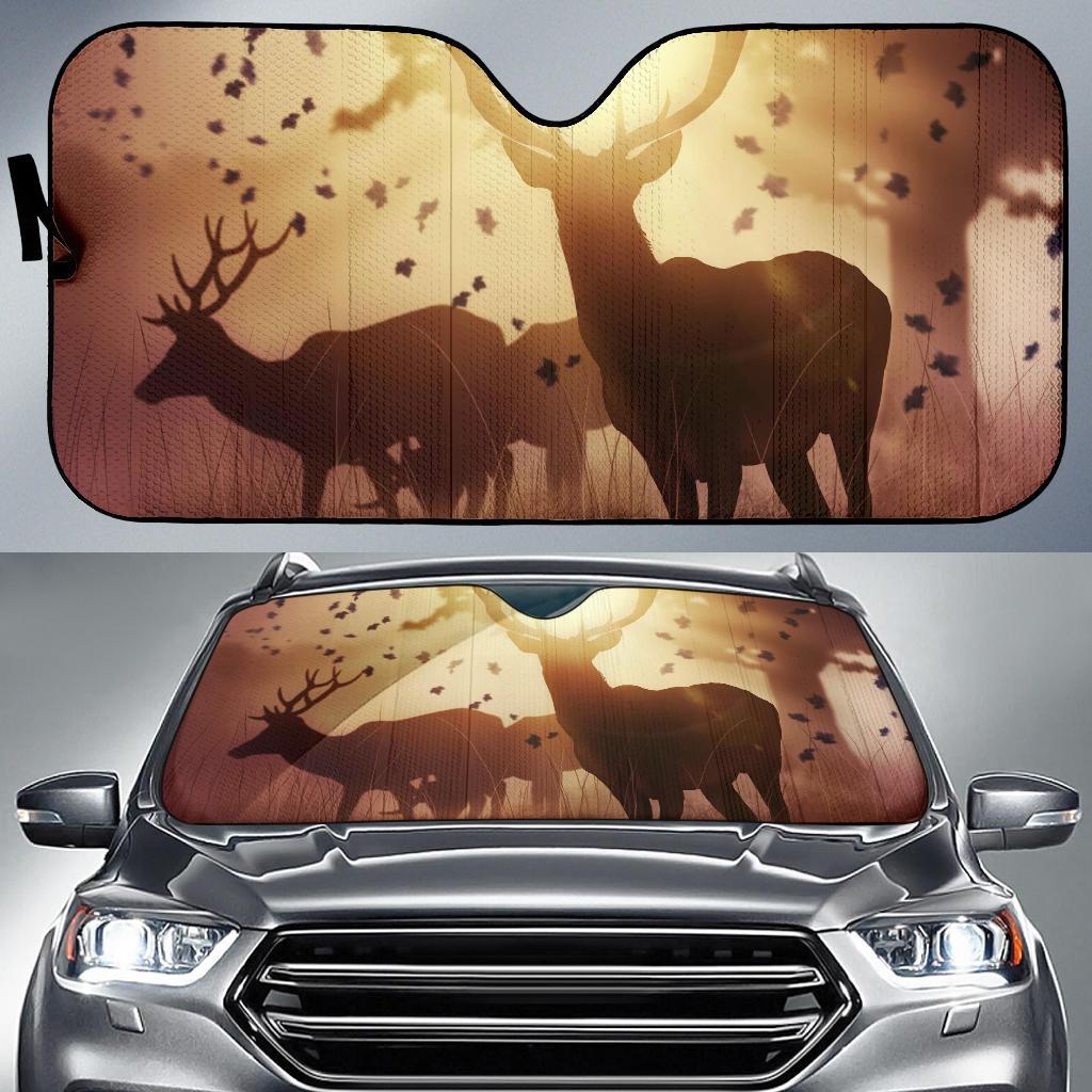 Deers Mystic Sunlight Autumn Sunset Silhouette Hd Car Sun Shade Gift Ideas 2022