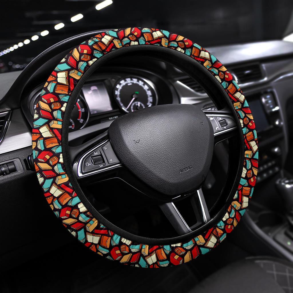 Book Black Background Premium Car Steering Wheel Cover