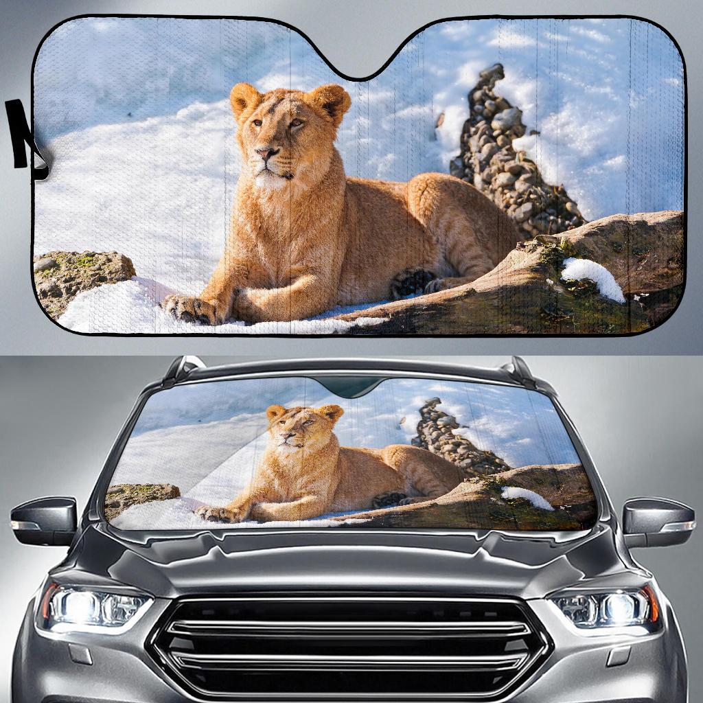 Lioness Relax Snow 4K Car Sun Shade Gift Ideas 2021