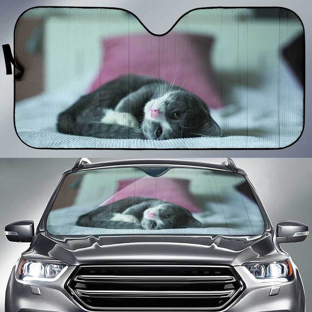 A Cute Cat Laying On Bed Car Auto Sunshades Amazing Best Gift Ideas 2022