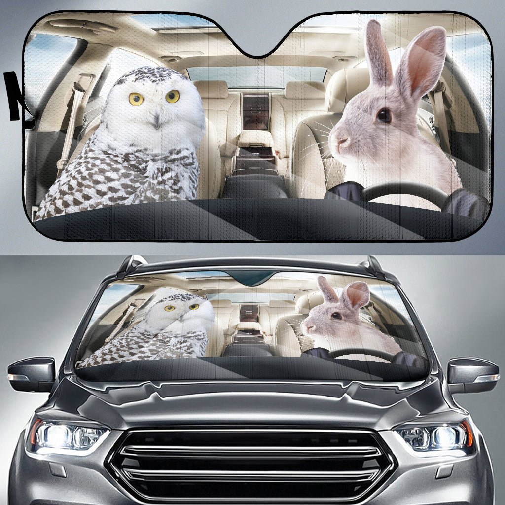 White Owl With Cute Rabbit Sunshade