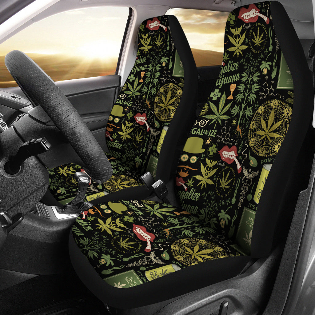 Retro Style Pattern With Cannabis Plants Car Seat Covers