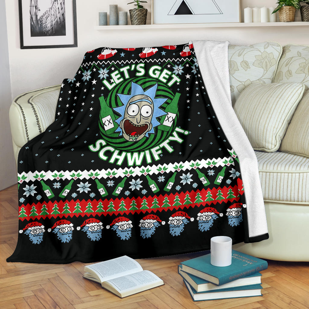 Rick And Morty Let's Get Schwifty Ugly Christmas Custom Blanket Home Decor