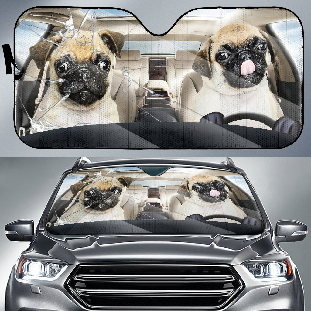 Two Funny Pug Dog Car Auto Sunshade