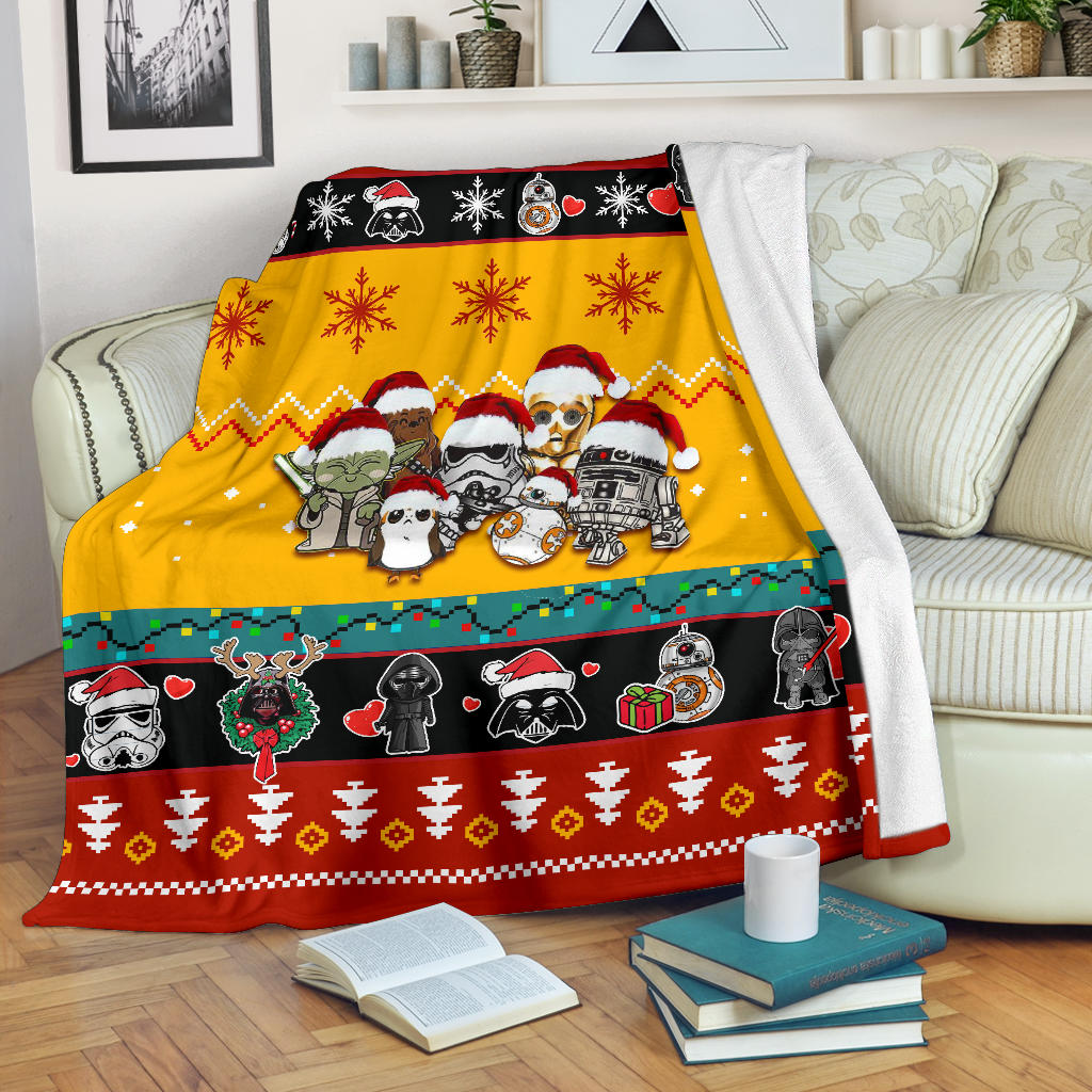 Red Yellow Star Wars Chibi Christmas Blanket Amazing Gift Idea