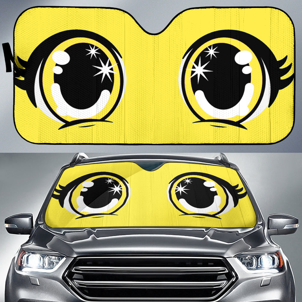 Yellow Wibu Cute Cartoon Lady Eyes Car Auto Sun Shades Windshield Accessories Decor Gift