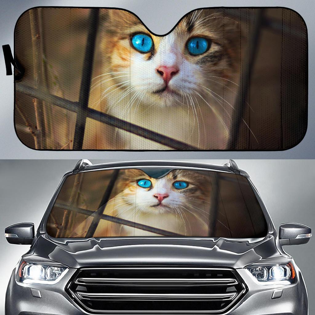 Cat Cute Blue Eyes Hd Car Sun Shade Gift Ideas 2022