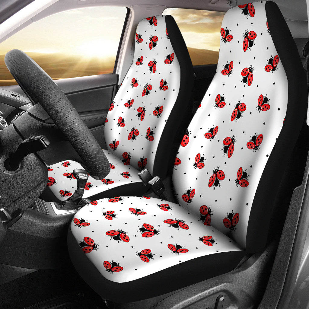White Ladybug Pattern Car Seat Covers