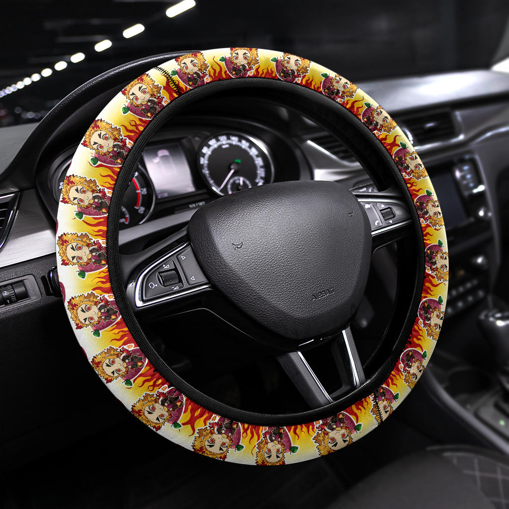 Cute Rengoku Kyojuro Demon Slayer Anime Car Steering Wheel Cover 1