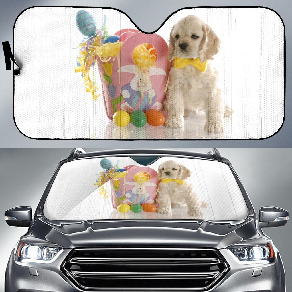 Puppy Spaniel Easter Eggs Ribbons Colorful Hd 4K 5K Car Sun Shade Gift Ideas 2022