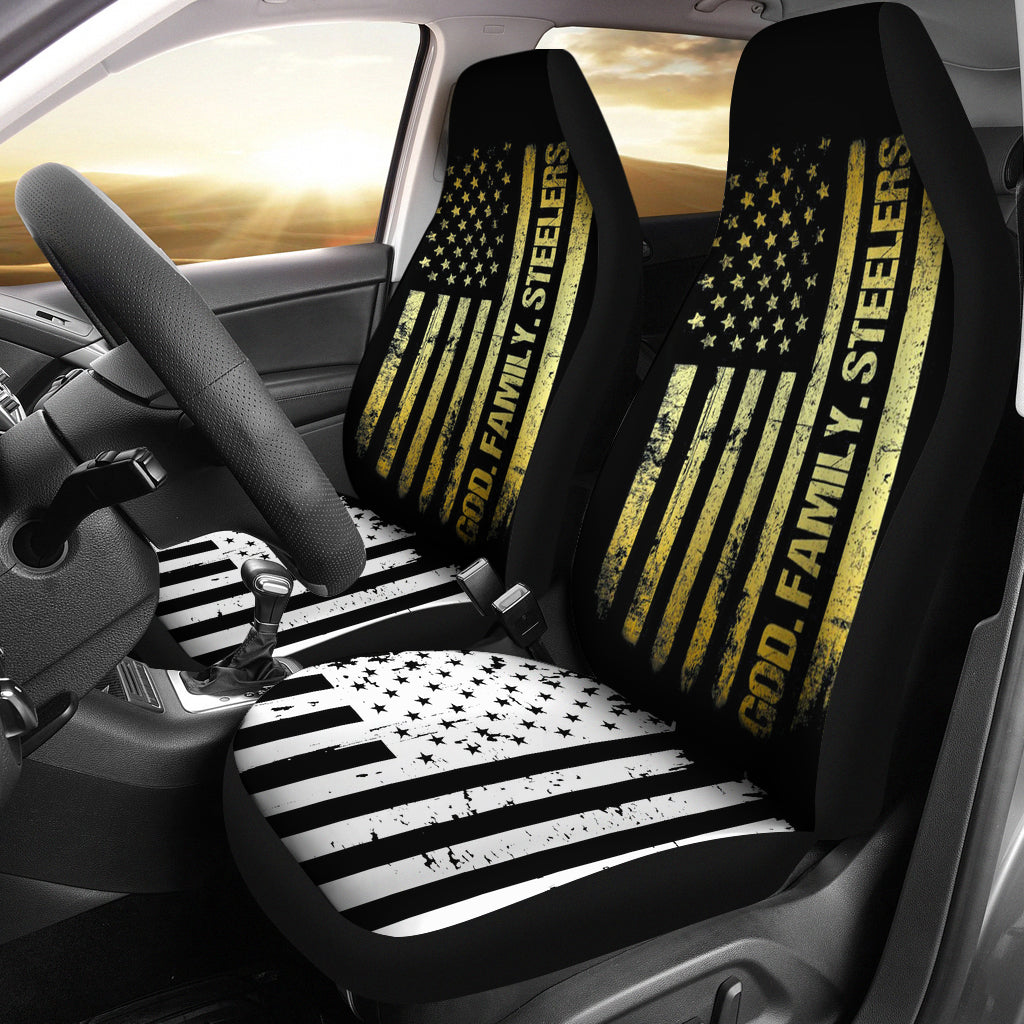 Veteran God Family Steelers Pro Us Flag Car Seat Covers