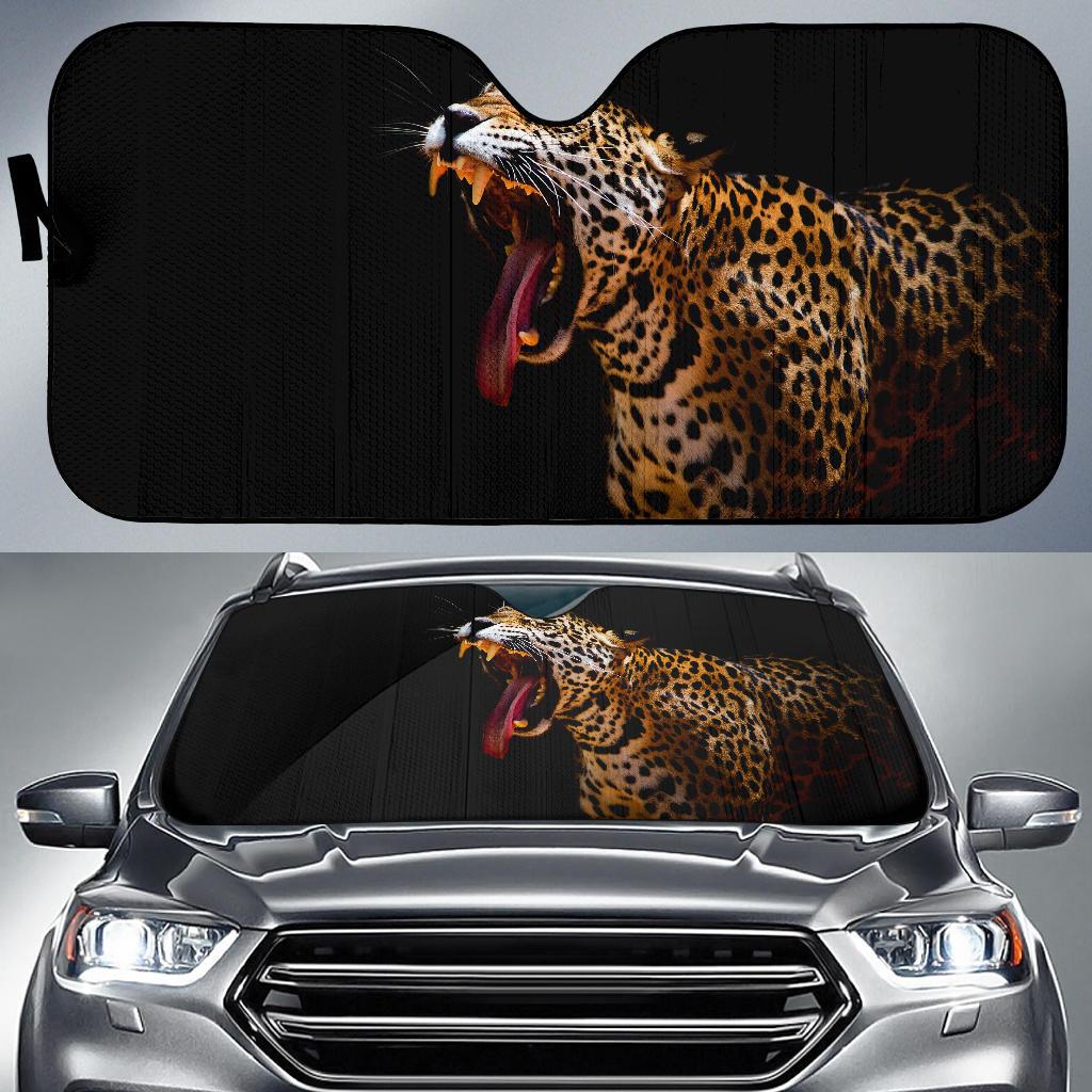 Leopard Yawning Dark Background 4K Car Sun Shade Gift Ideas 2022