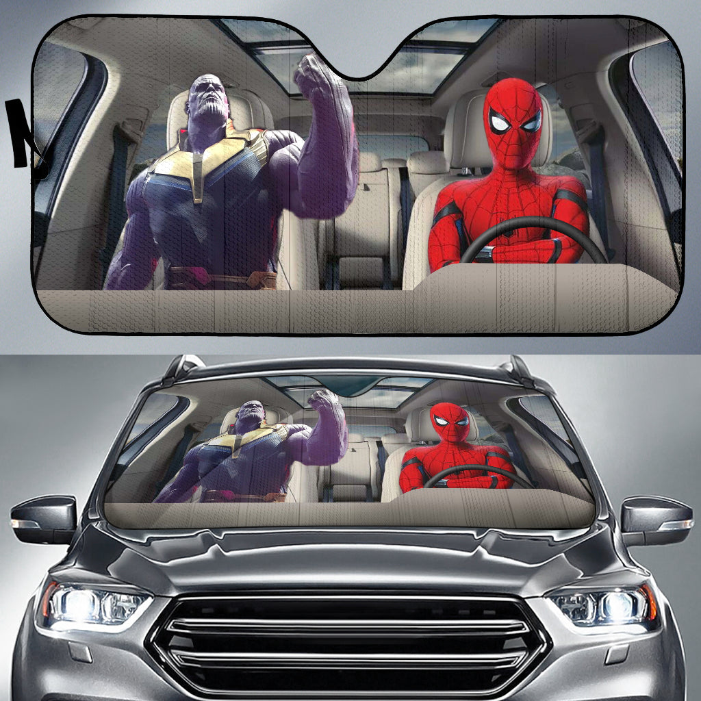 Spiderman And Thanos Driving Auto Sun Shade