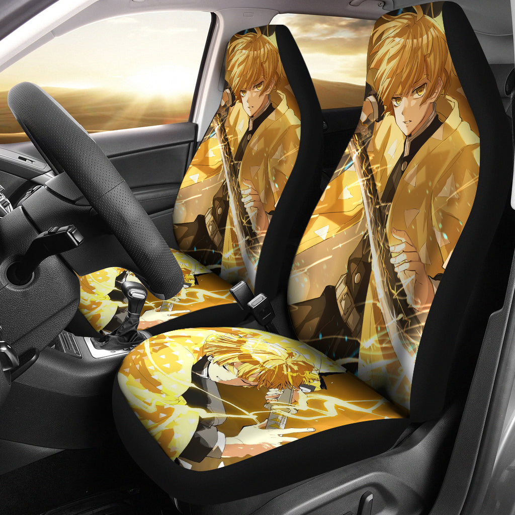 Thunder Zenitsu Agatsuma Art Demon Slayer Car Seat Covers Gift For Fan Anime