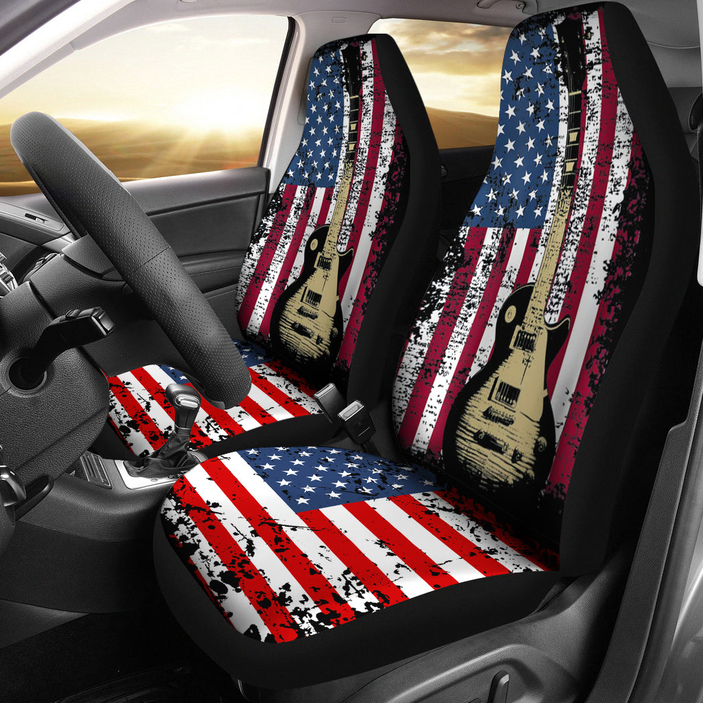 Vintage Us Flag Guitar Car Seat Covers