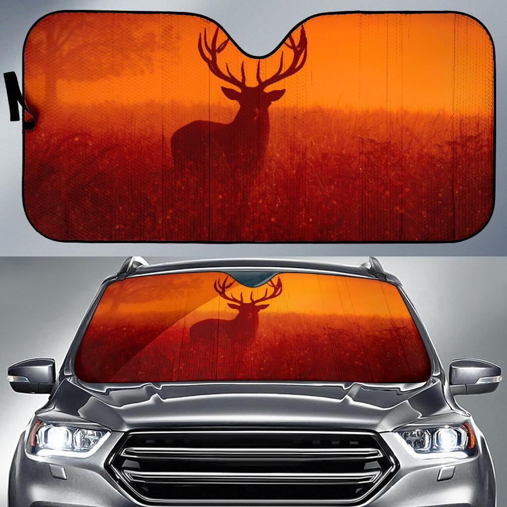 Reindeer Silhouette Foggy Mist 4K Car Sun Shade Gift Ideas 2022