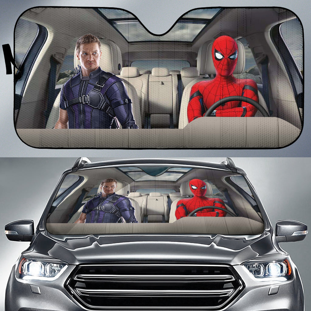 Spiderman And Clint Barton Driving Auto Sun Shade