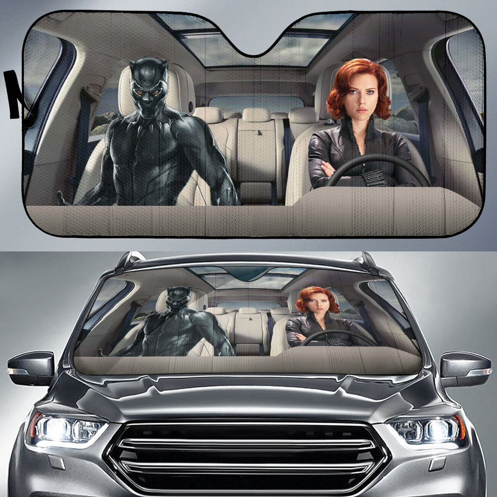 Black Widow And Black Panther Driving Auto Sun Shade